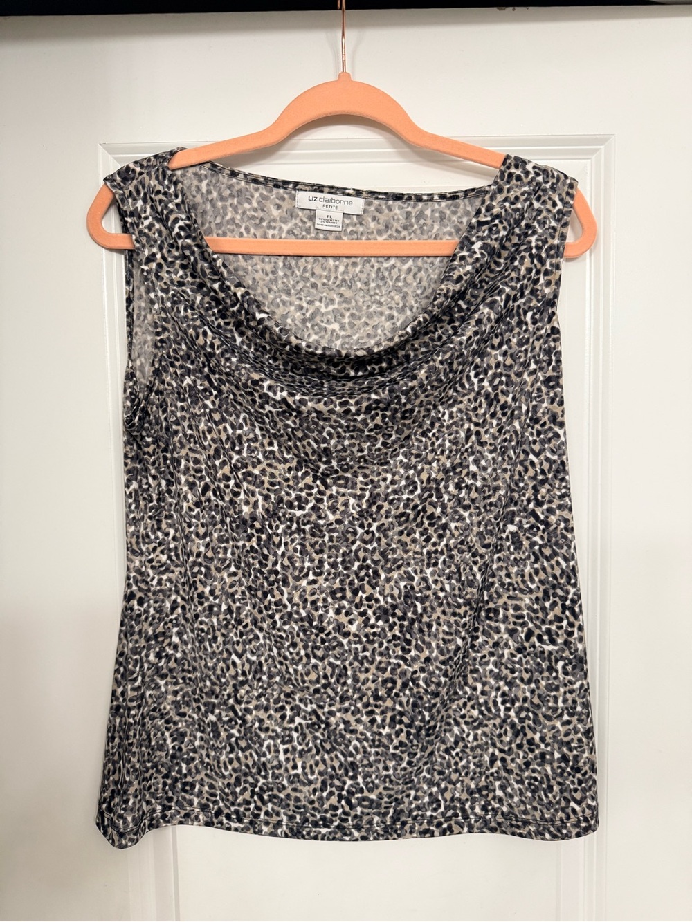 Liz Claiborne Cowl Neck Camisole in Gray and Cream Leopard